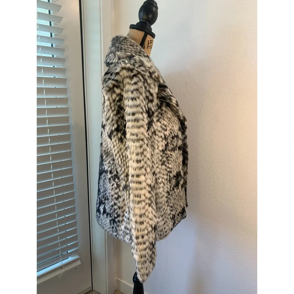 (F-174) Dennis Basso Faux Fur Coat QVC Women XXS Black White Leopard Jacket‎ New